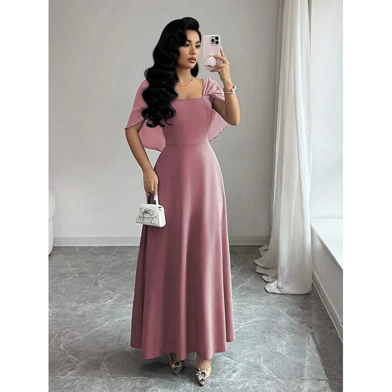 Abito midi svasato da donna senza maniche, scollo quadrato