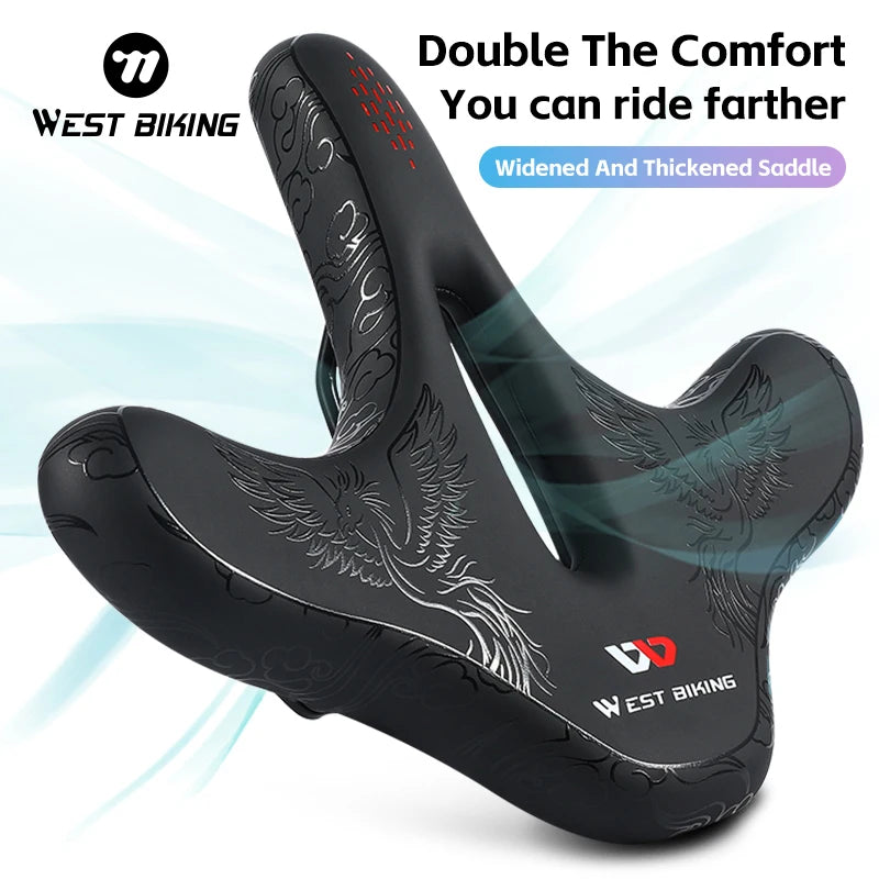 WEST BIKING Sillín ergonómico ancho para bicicleta con acolchado cómodo, sillín transpirable y antichoque para MTB y bicicleta de carretera