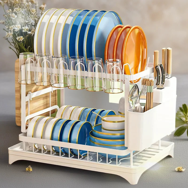 Escurridor de cocina, 1 unidad, escurridor de vajilla de dos niveles, organizador de cocina para palillos, vasos y tablas de cortar, La
