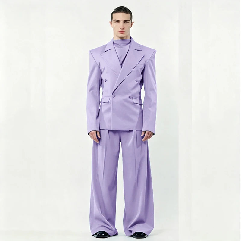Chic Loose Men's Suits 2 Pieces Jacket Pant Sets Double Breasted Peak Lapel Special Customize Male Clothing Fashion Stylish 2025
