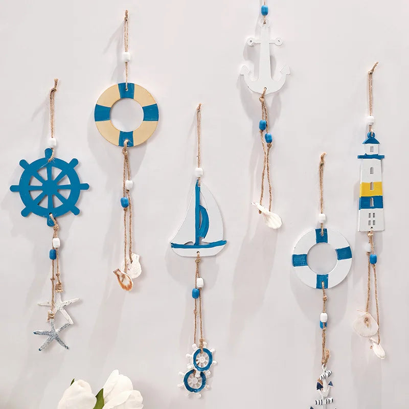 Mediterraner Stil Dekorationen Künstlerische Heimdekoration Kindergarten Wandbild Leuchtturm Segelboot Holzkunsthandwerk