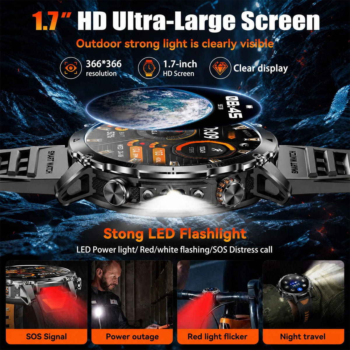 2026New 1.7 inches TANK SmartWatch Military Grade Durability 1400mah Battery HD Call 10ATM Waterproof Flashlight Sport Watch Men