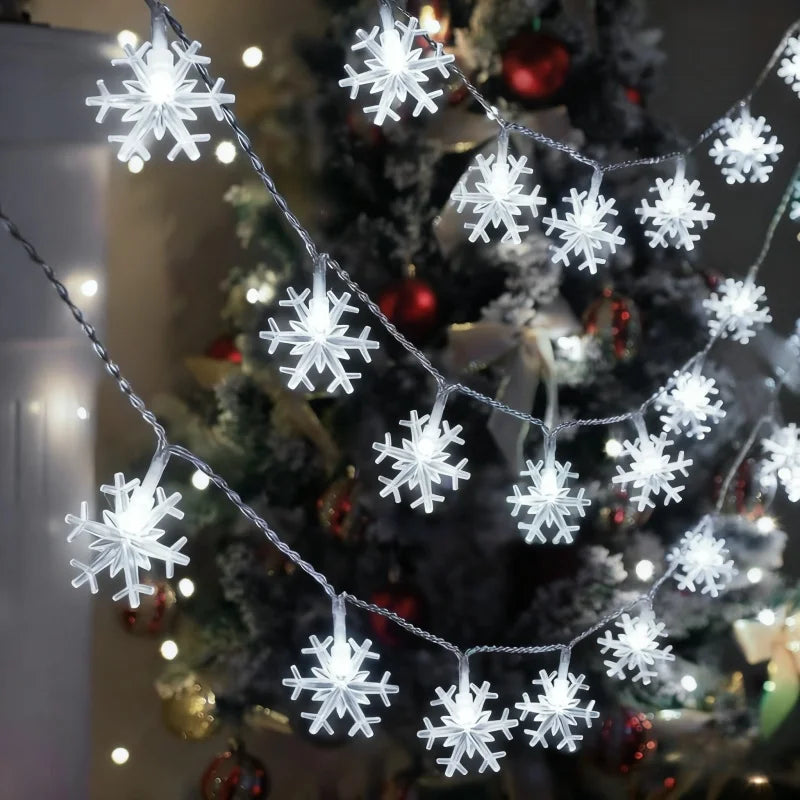 USB/Battery Powered Snowflake String Garland Fairy Lights Christmas Tree Halloween Holiday New Year Bedroom House Decor Lamp