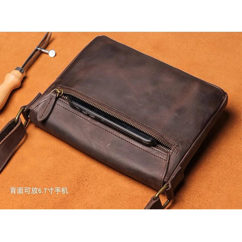 LEATHFOCUS Genuine Leather Flap Crossbody Bag