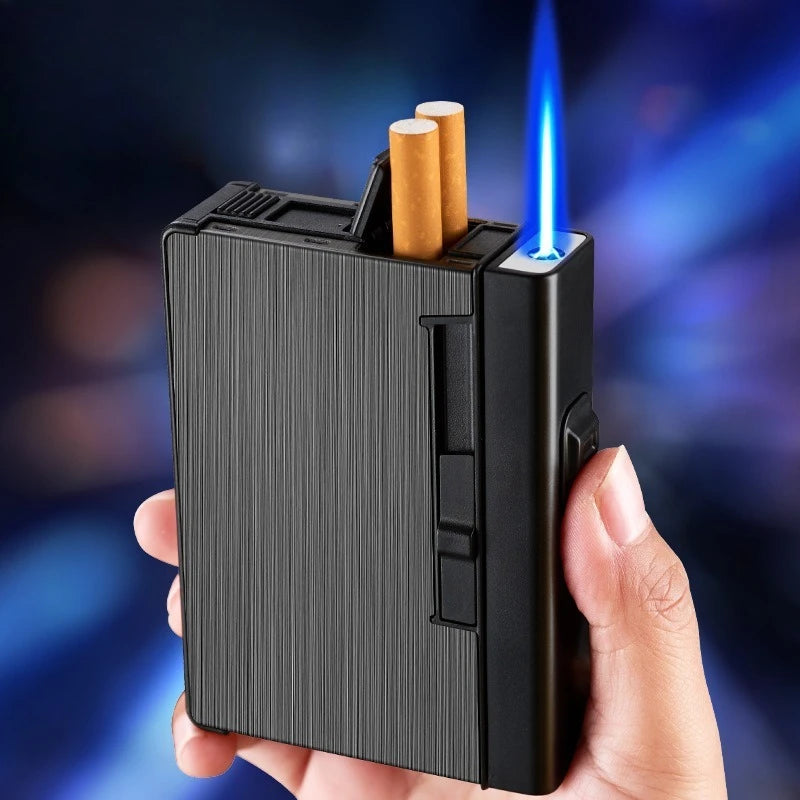 Integrated Cigarette Case with Lighter 10 Cigarettes, Refillable, Portable, Moisture-proof, Sweat-proof and Pressure-resistant