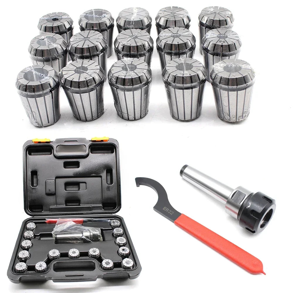 9-teiliges/15-teiliges Spannzangenset MT3 ER32 M12, Spannzangenfutter-Set für Drehmaschinen und CNC-Fräs- und Graviermaschinen