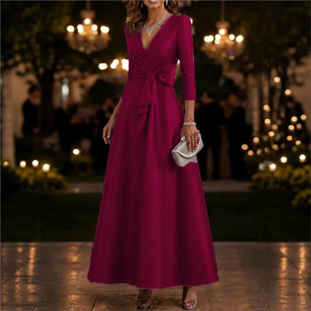 Abito midi da donna con scollo a V e maniche a tre quarti