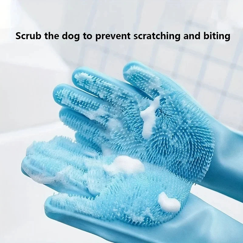 Guantes de limpieza y aseo para mascotas, guante de champú para bañar perros y gatos, esponja limpiadora mágica de silicona para lavar platos, guante quitapelos