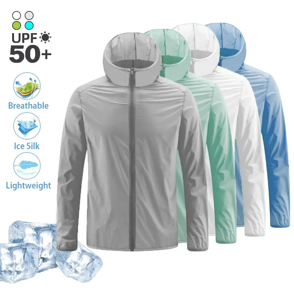 Summer Men's Sun Protection Clothing Lightweight Breathable Ice Silk Hooded Quick Dry Jacket Outdoor Anti-ultraviolet Skin Coat