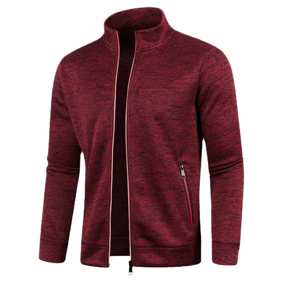 Autumn Winter New Men's Long Sleeves Zipper Knit Thin Fashion Hoodies Sweatshirt Solid Color Thicker  Top Slim Fit Male Clothing
