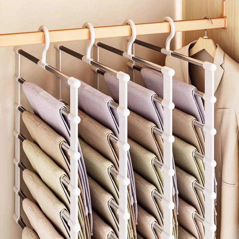 Cintre pliable pour pantalons à plusieurs niveaux avec pinces antidérapantes, organisateur de placard gain de place pour le rangement de pantalons, système suspendu pliable