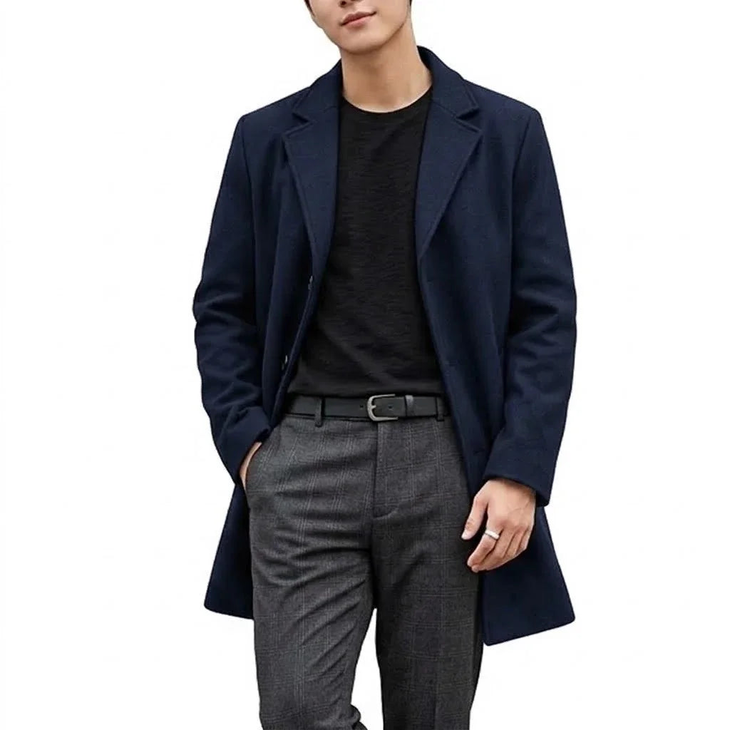 Autumn Men's Trench Coat Slim Fit Overcoat Casual Business Lapel Long Jacket Winter Warm Peacoat Casual Men's Coat Outerwear
