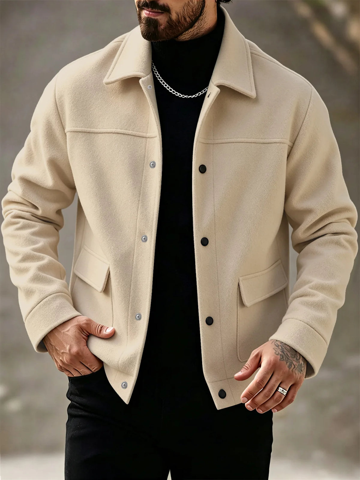2026 Men's Autumn/Winter New Men's Fashion Double Pocket Wool Jacket Coat Men