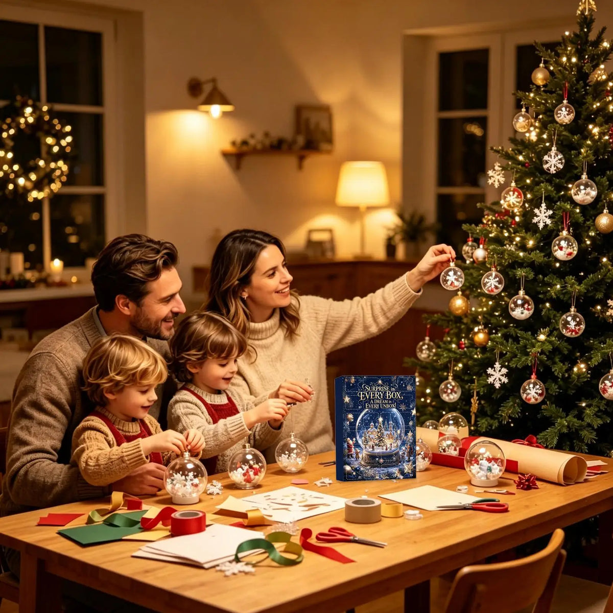 Calendario dell'Avvento natalizio, paesaggio innevato, decorazioni riutilizzabili, 24 giorni, classico, ornamenti in acrilico piatto ricordo per proprietari di casa