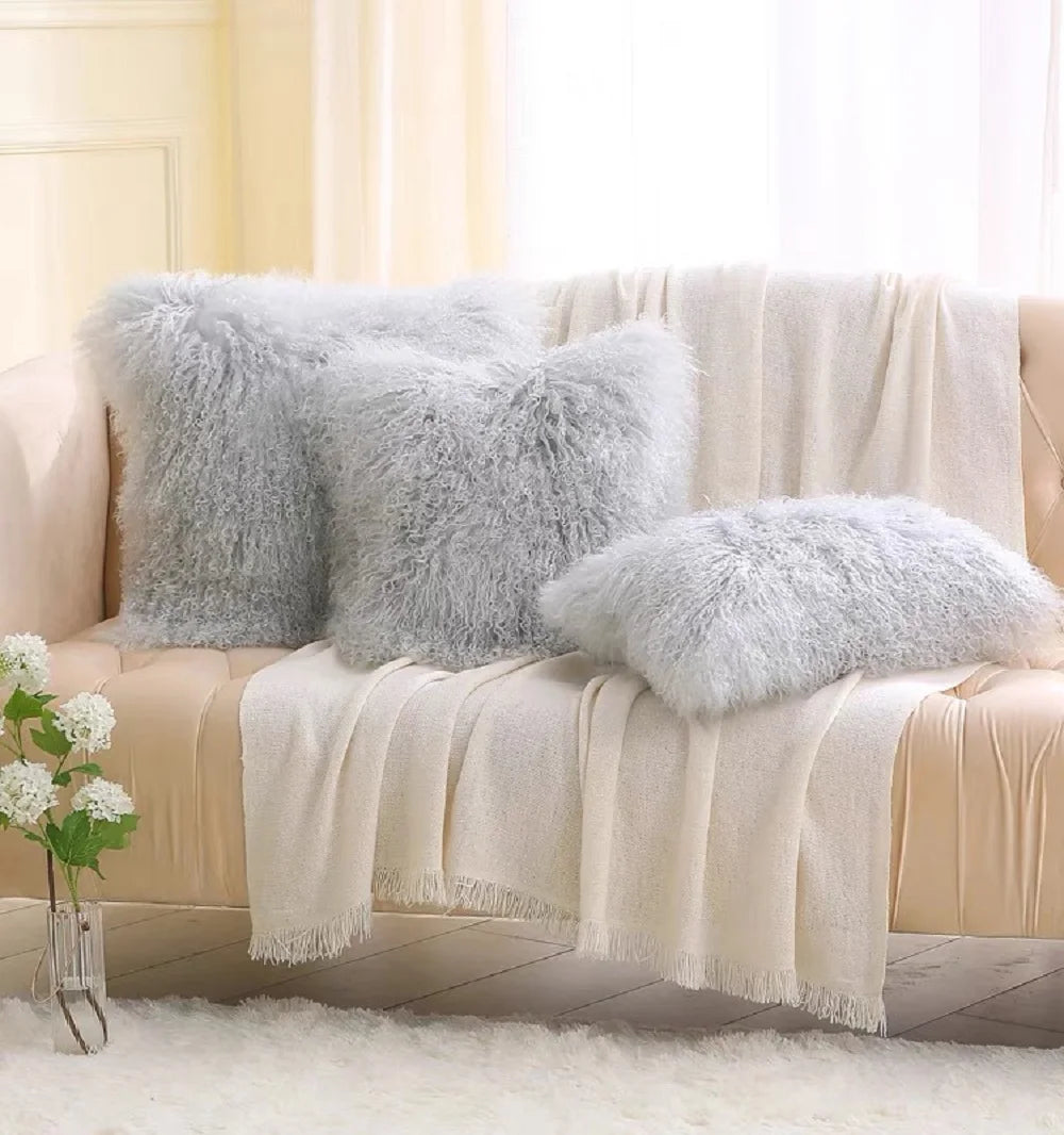 Genuine Mongolian Lamb Fur Cushion Cover, Sofa Pillow Cover, Tibetan Lamb Fur, Home Decoration Fur Cushion