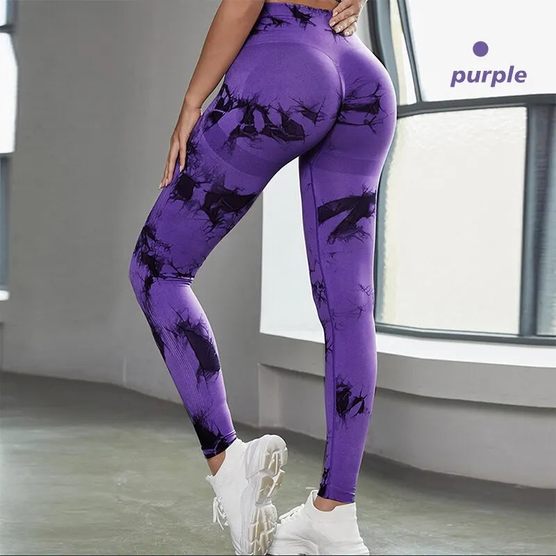Leggings yoga donna a vita alta, tie-dye