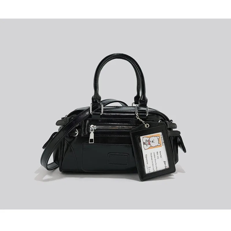 2026 New CEEKAY Boston Bag, Patent Leather Handbag with Card Holder Pendant, Casual Shoulder Bag for Women Casual Crossbody Bag