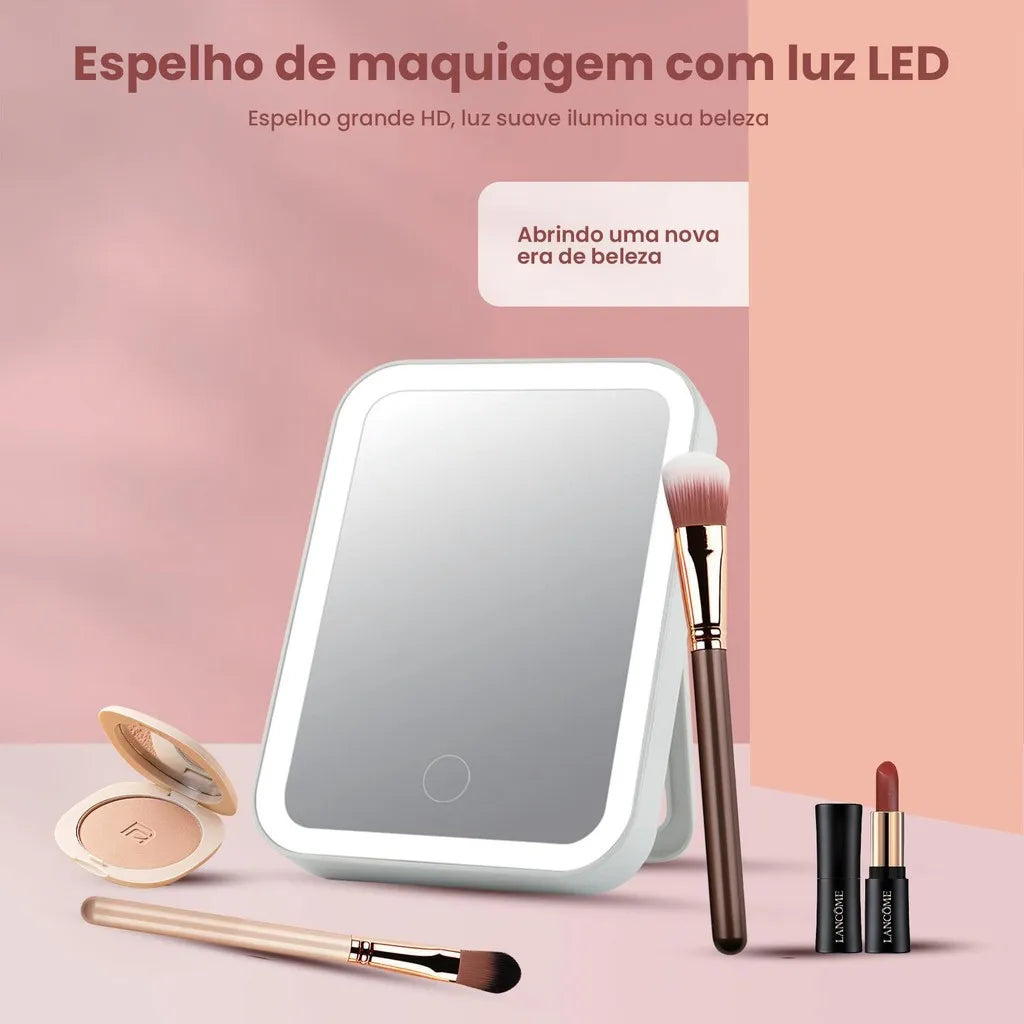 Espejo LED de 3 capas con luz natural, ideal para viajar, con iluminación regulable al tacto y recargable por USB