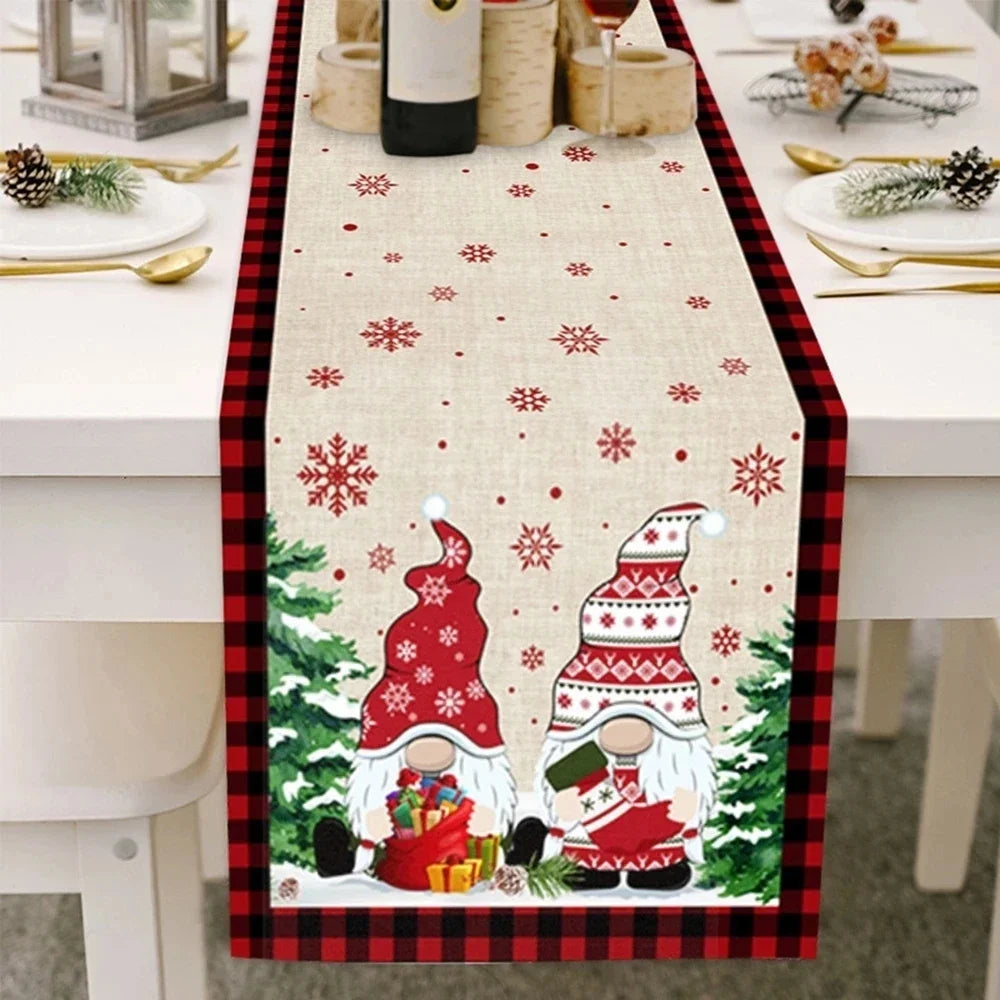 Polyester Pongee Christmas Table Runners Christmas Gnome Dolls Dining Table Decoration  Faceless Doll Print Table Cloth