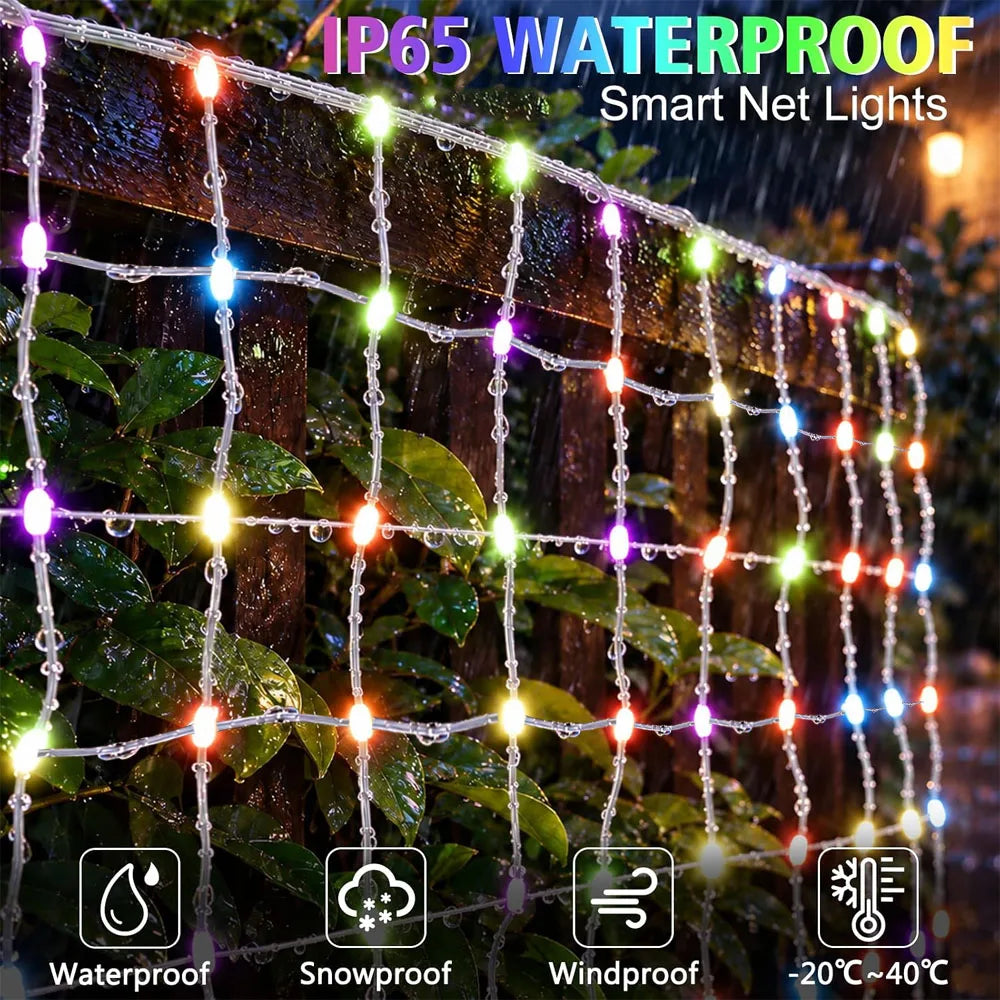 32×5FT 1536 LED Smart Christmas Net Lights,Outdoor Mesh Lights for Bushes Patio Decor,Color Changing DIY Mode Timer Waterproof