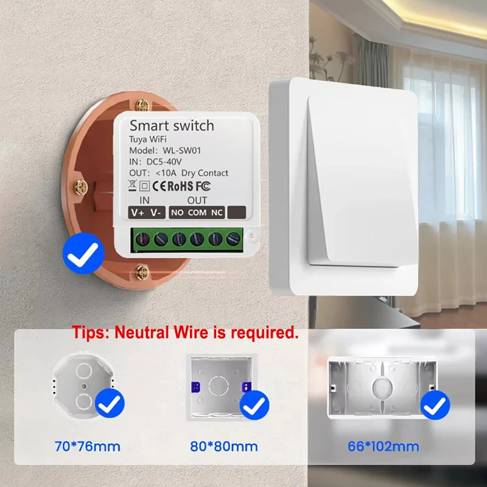 Tuya Dry Contact WiFi Zigbee Smart Switch Module 10A Smart Home DIY Breaker Relay DC 5-40V Work with Google Home Assistant Alexa
