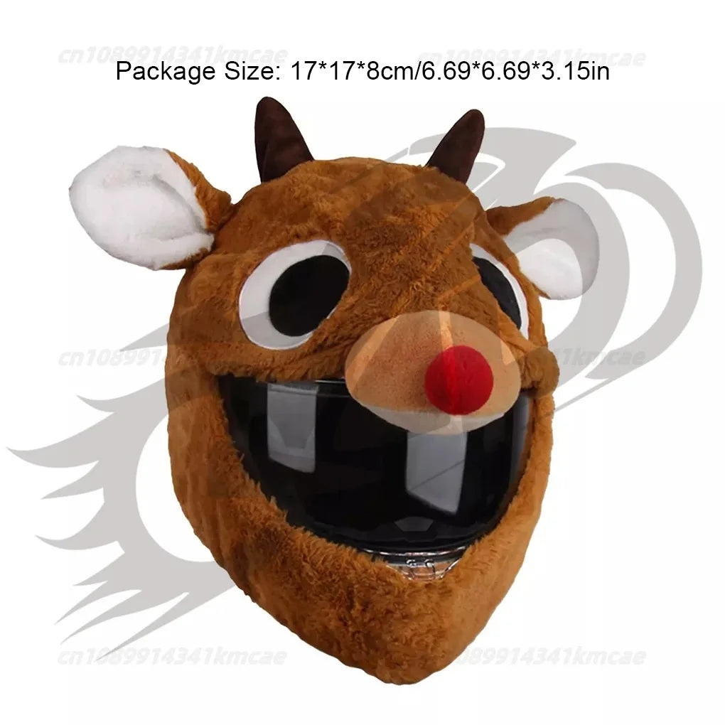 Universal Motorcycle Christmas Helmet Cover Cartoon Elk Santa Claus Fluffy Plush Set Christmas Cosplay Splicing Head Cover