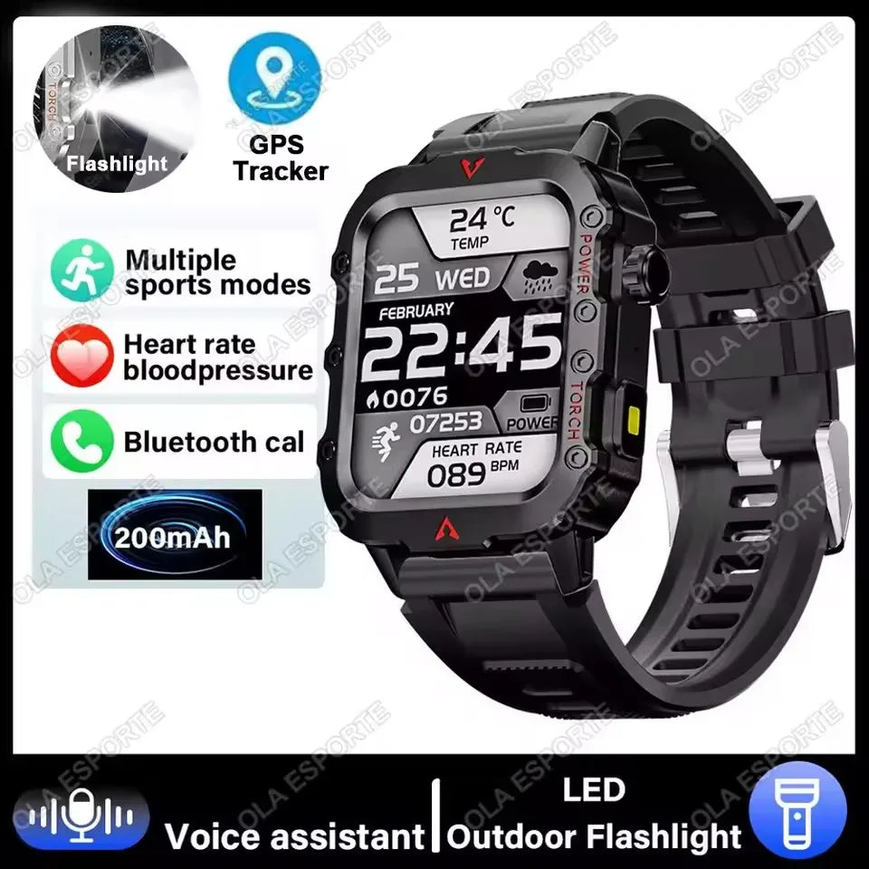 2026 New Military-grade Smart Watch Men GPS Flashlight 3ATM Waterproof Watch Bluetooth Call 100+Sport Outdoor Smartwatch Pk HT30