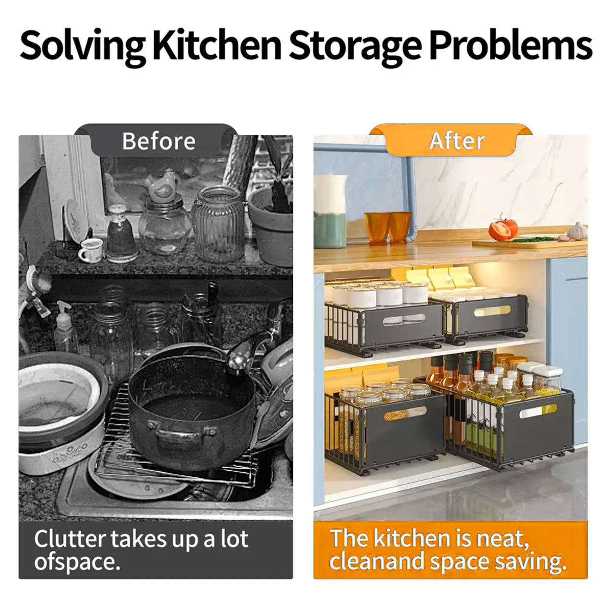 2-Layer Pull-Out Storage Rack, Multifunctional Sliding Kitchen Storage Rack, Drawer Organizer for Kitchen and Bathroom, Essential Drawer Cookware Storage