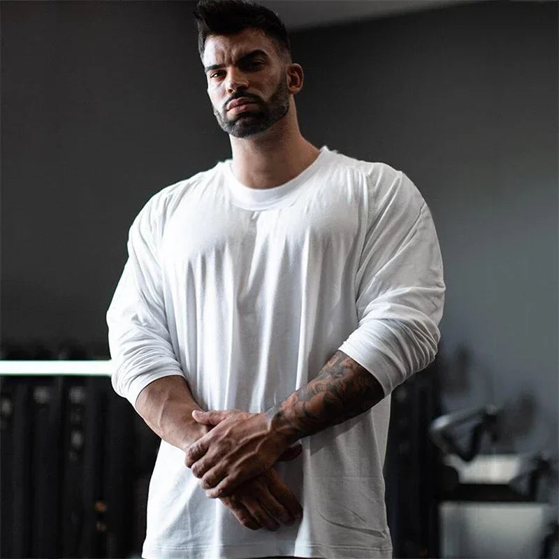 T-shirt uomo in cotone a maniche lunghe, ampia