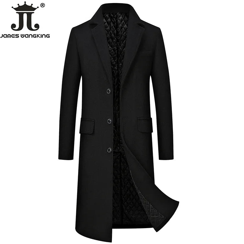 Autumn Winter Mens Woolen Jackets Boutique High-end Wool Blend Overcoat Trench Men X-long Thick Coat Over The Knee Trench Coat