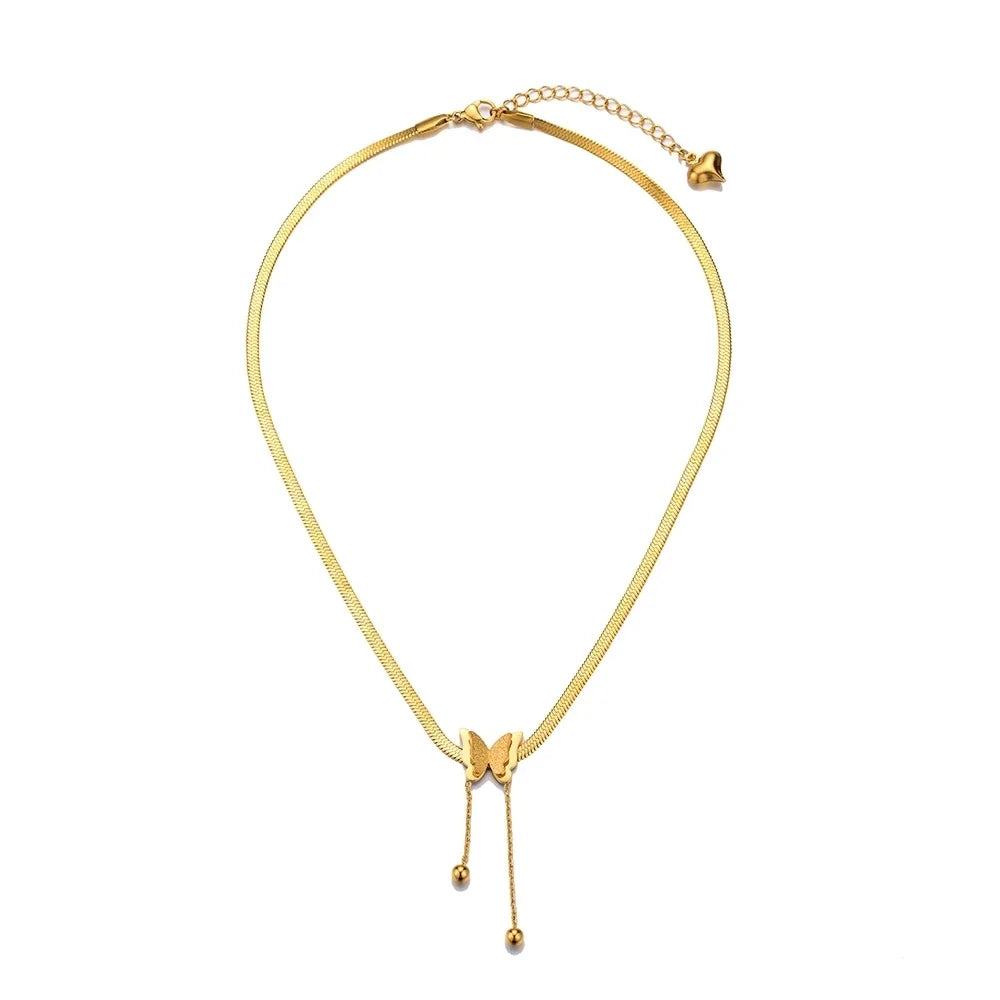 Vintage-Schmetterlingskette für Damen, golden, aus Edelstahl, mit schmalen Schlangenketten und ästhetischen Anhängern, Choker, Damenschmuck, Geschenk für Frauen