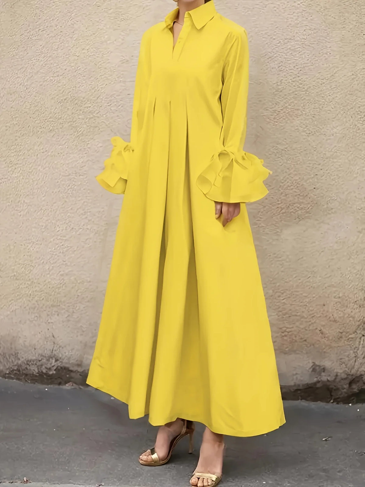 Abito lungo da donna a linea A con colletto a revers — immagine 5