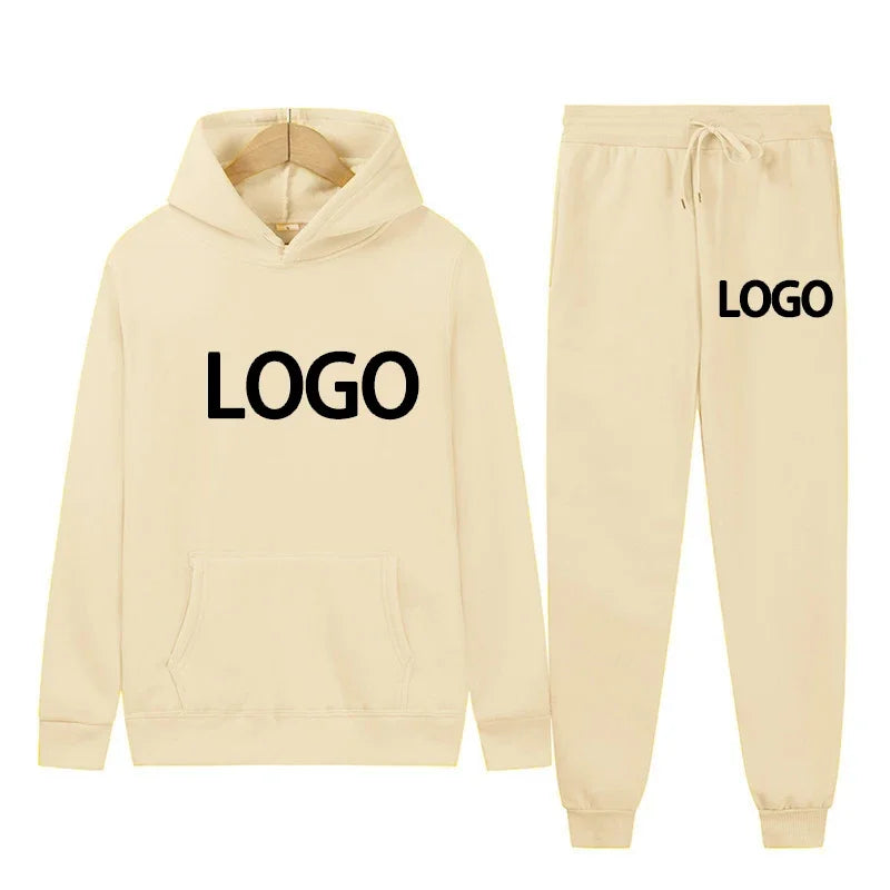 Tuta personalizzata con stampa, felpa con cappuccio e pantaloni da jogging, set unisex per lo sport e il tempo libero con maniche lunghe.