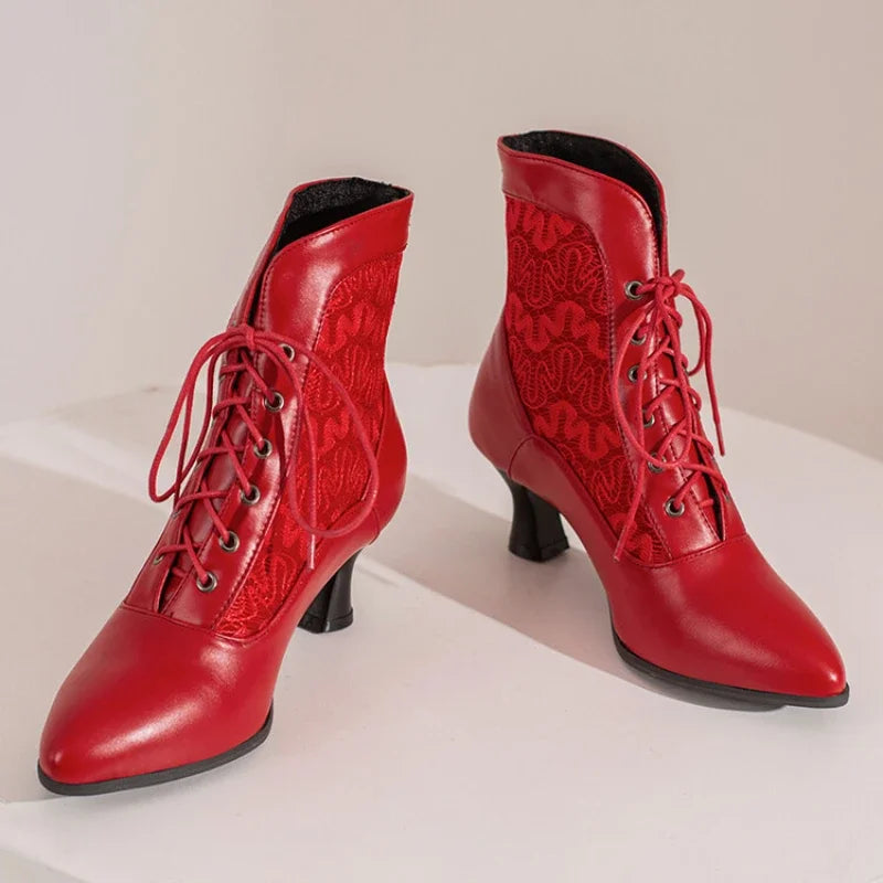 Chaussures bottines victoriennes pour femme en cuir à lacets et à talons, mode tendance, assemblage, talons hauts, pointure 46