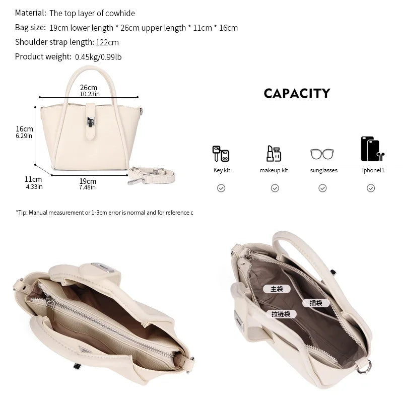 Women Elegant Crossbody Bag Genuine Leather Large Capacity Work Daily Use Luxury Designers Sling Bag Underarm Bag Top Handle