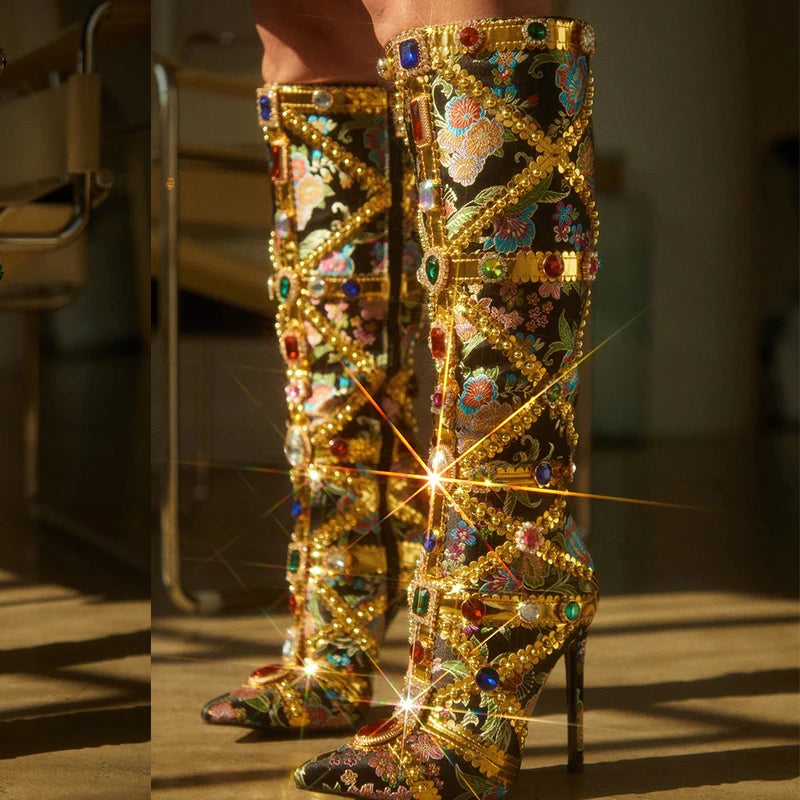Stivali donna Liyke con decori floreali e pietre