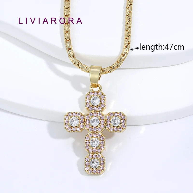 1Pc 18K Gold Plated Brass Iced Out Cross Pendant Necklace Hip Hop Religious Cross Pendant Necklace For Unisex Jewelry Gift