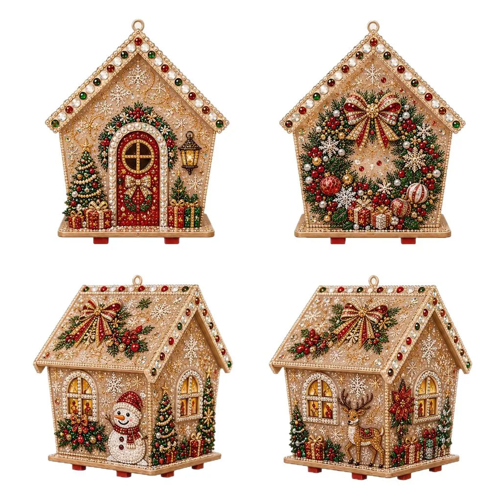 Kit de Diamond Painting, Casa de Navidad de Madera, Casa de Jengibre DIY, Manualidad 3D para Armar, Decoración Navideña para el Hogar, Papá Noel y Muñeco de Nieve Dee