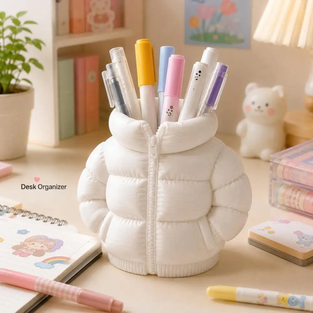 Puffer-Jacket-Shaped 3D Desk Pen Holder