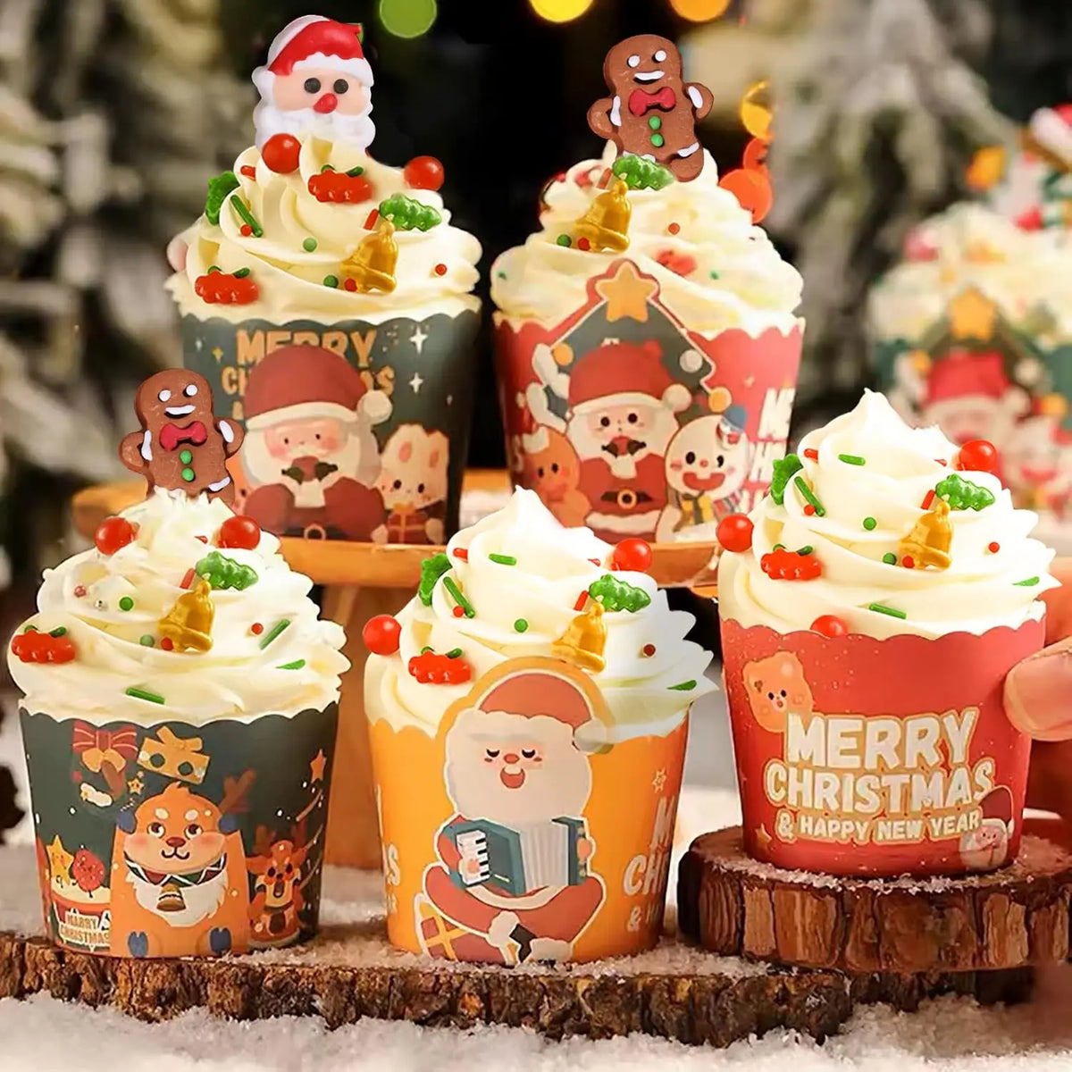 Mezcla de chispas navideñas, árbol de Navidad, Papá Noel, fideos de azúcar navideños, chispas rojas y verdes para decorar galletas