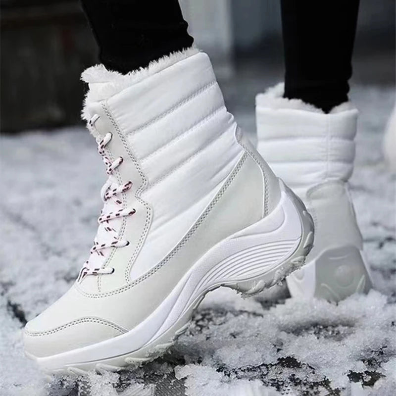 Damenstiefel wasserdichte Stiefel mit Absatz für den Winter 2023 trendige Plateau-Stiefeletten warme Schneeschuhe Plüsch-Kurzstiefel für draußen