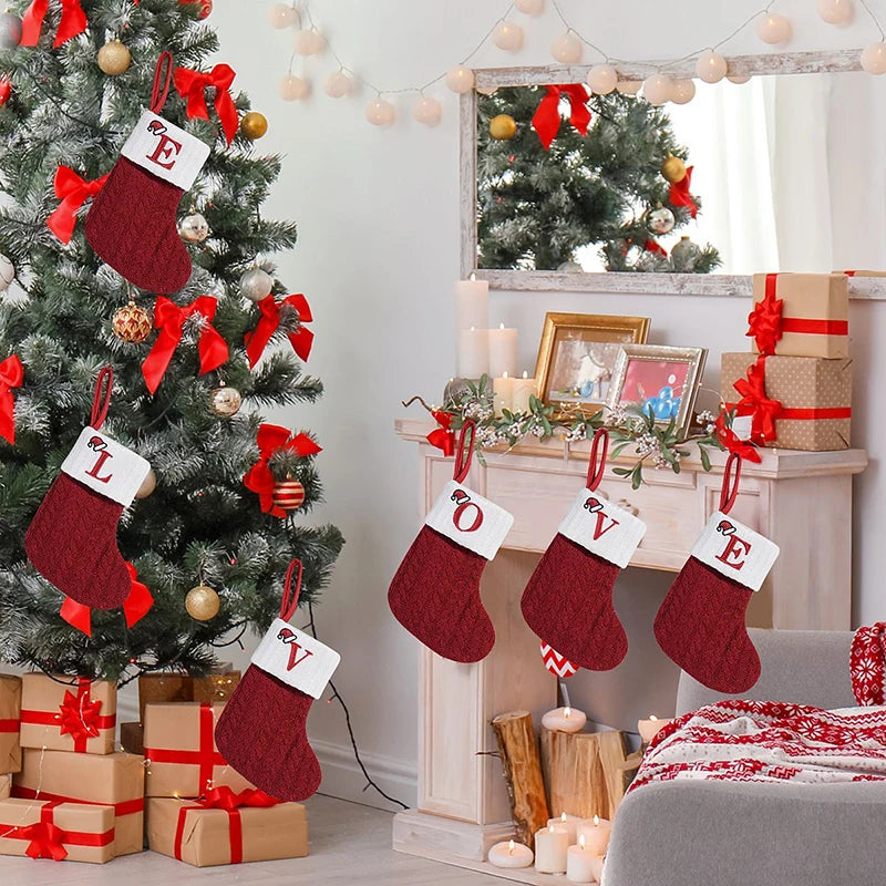 A-Z Christmas Stocking Gift Bags Green Red Candy Bag Xmas Gift Bag Decoraitons 2026 New Christmas Stocking Party Favors Gift