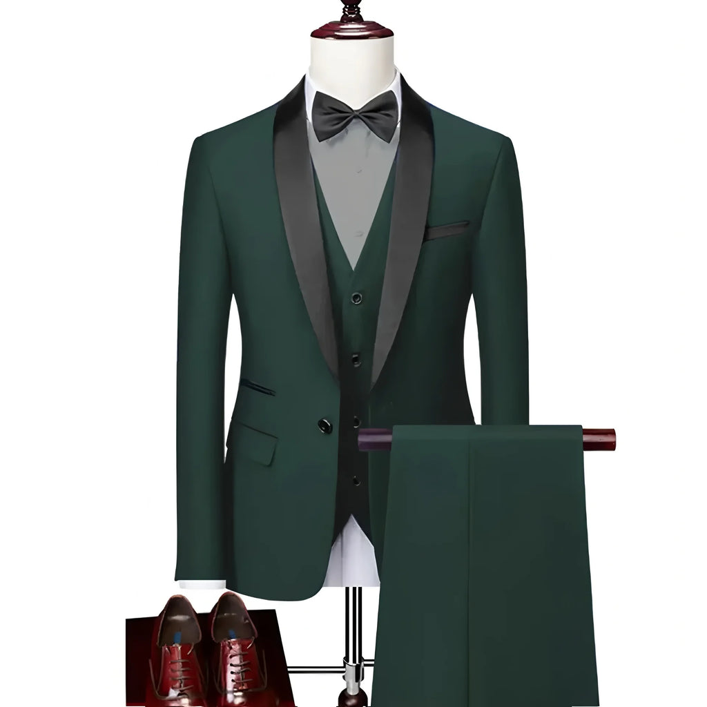 Men's 3 Piece Slim Fit Suit Set One Button Blazer Jacket Pants Tuxedo Set for Prom, Wedding and Business