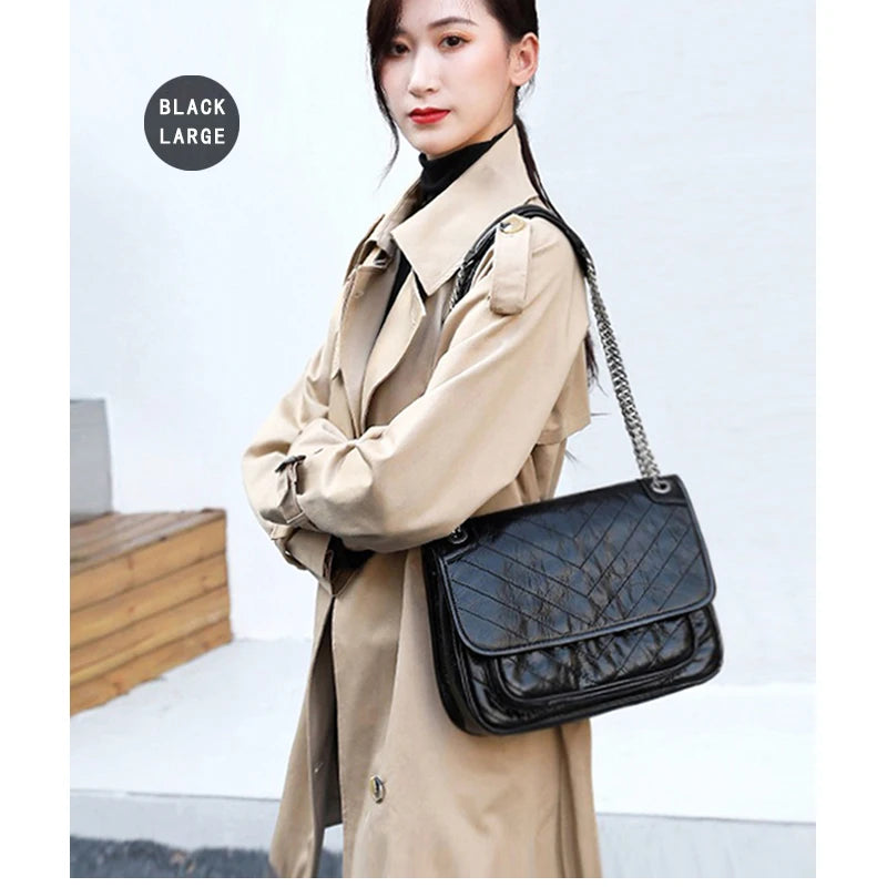 Luxury Genuine Leather Messenger Bag High End Luxury Brand Woman Single Shoulder Underarm Bag Retro Pleated Niki Chain Hobo Bag
