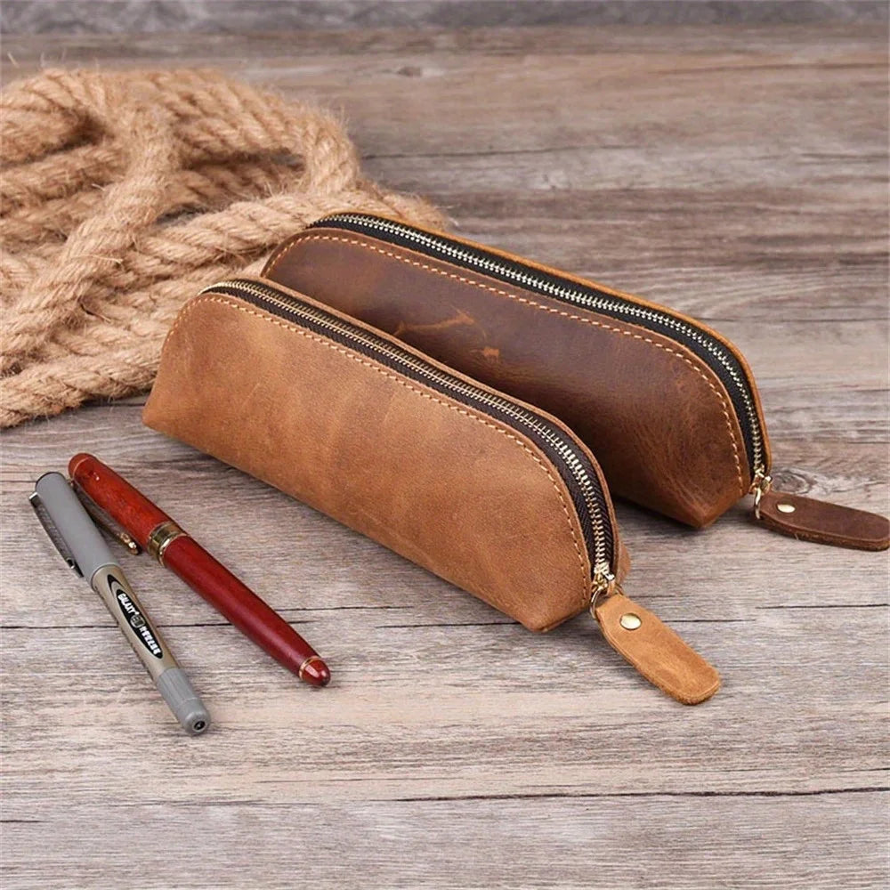 Astuccio per matite in pelle vintage, semplice portapenne, custodia, borsa organizer, astuccio con cerniera, portaocchiali, materiale scolastico