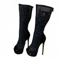 Stivali donna Liyke in rete con strass e plateau