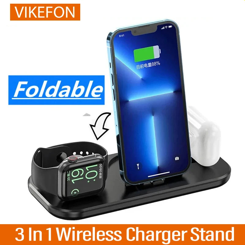3 In 1 Wireless Charger Stand For iPhone 14 13 12 11 X XR 8 Apple Watch Fast Charging Dock Station for Airpods Pro IWatch 8 7