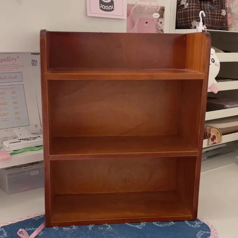 Organizador de escritorio para dormitorio, estante de almacenamiento de madera estilo retro, armario para cosméticos, caja organizadora para mesa, estante de varios niveles para figuras