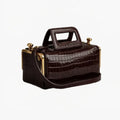 Alirattan 2026 New Arrival Women Black Retro Handle Handbag, Luxury Designer Gold Hardware Structured Shoulder Crossbody Bag