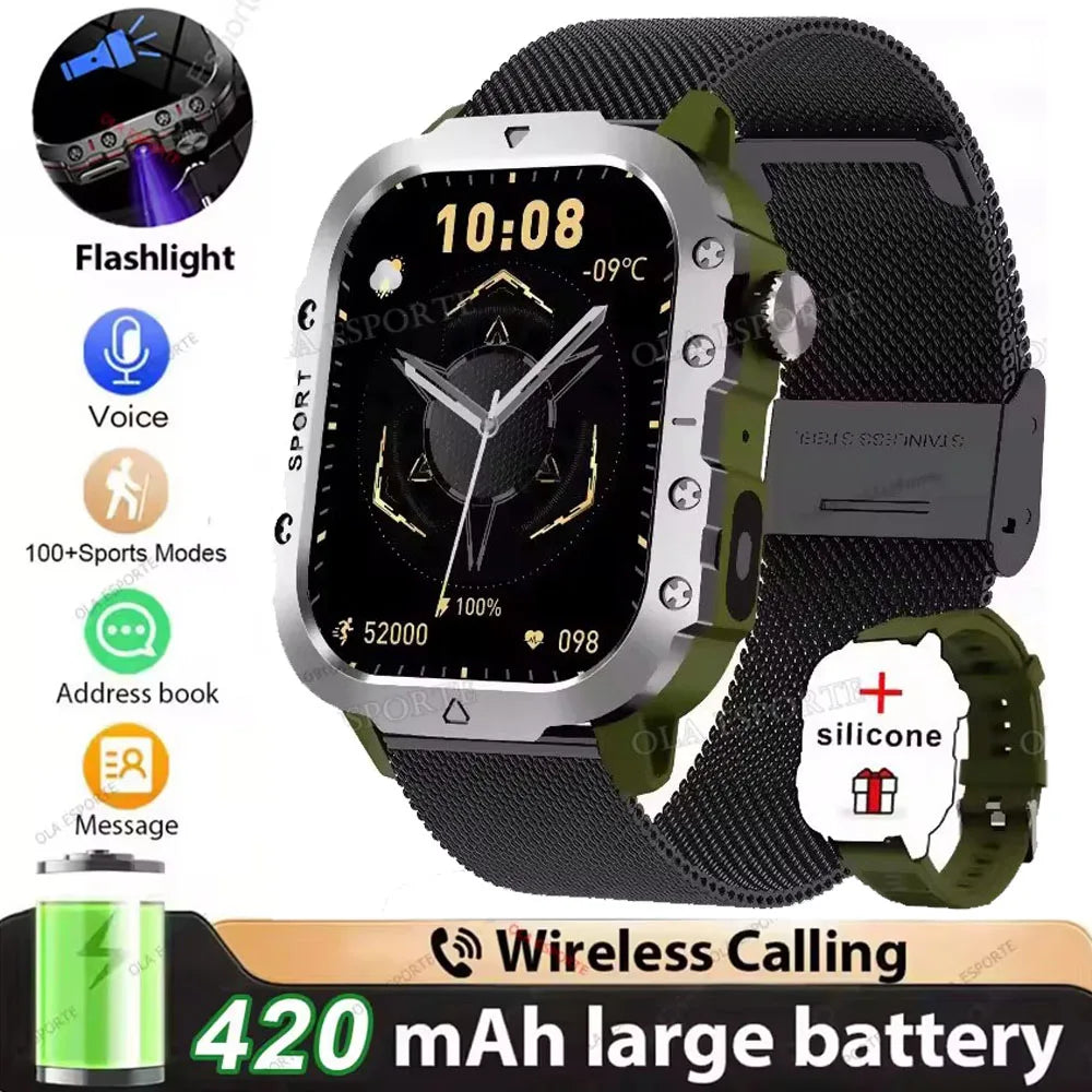 2026 New Military-grade Smart Watch Men GPS Flashlight 3ATM Waterproof Watch Bluetooth Call 100+Sport Outdoor Smartwatch Pk HT30
